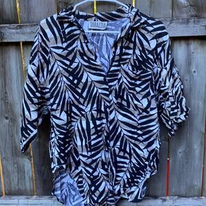 Leaf print cotton button down sz. L
